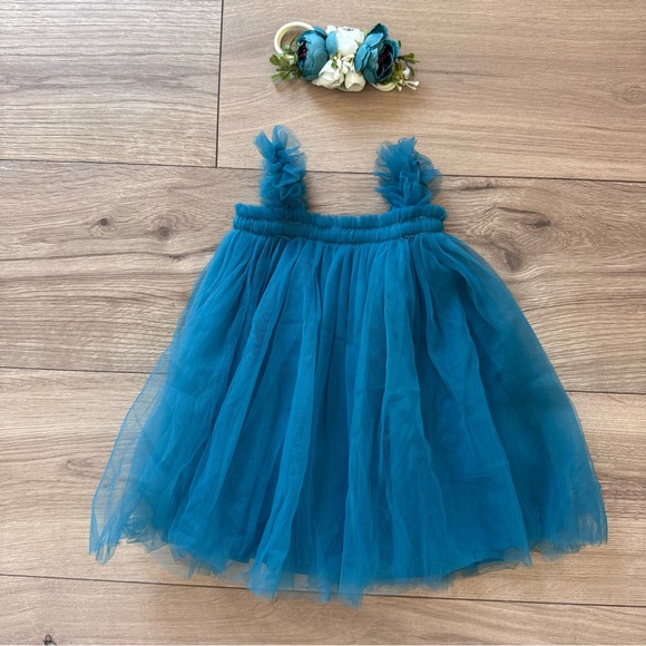 Other - Peacock Tulle Baby Dress + Headband Set 6-9 Months